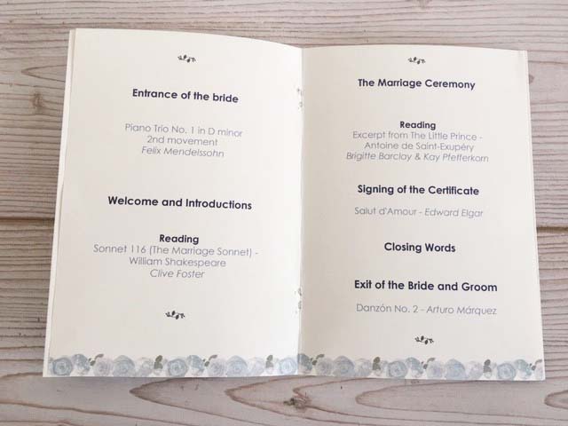 Wedding order of service